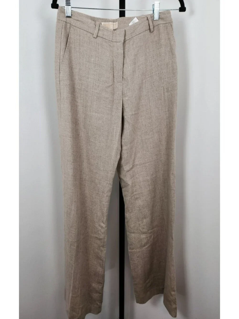 Michael Kors Two Piece Women's Lined Tuxedo Style Vest Linen Pant Set-Tan-SZ 4/S